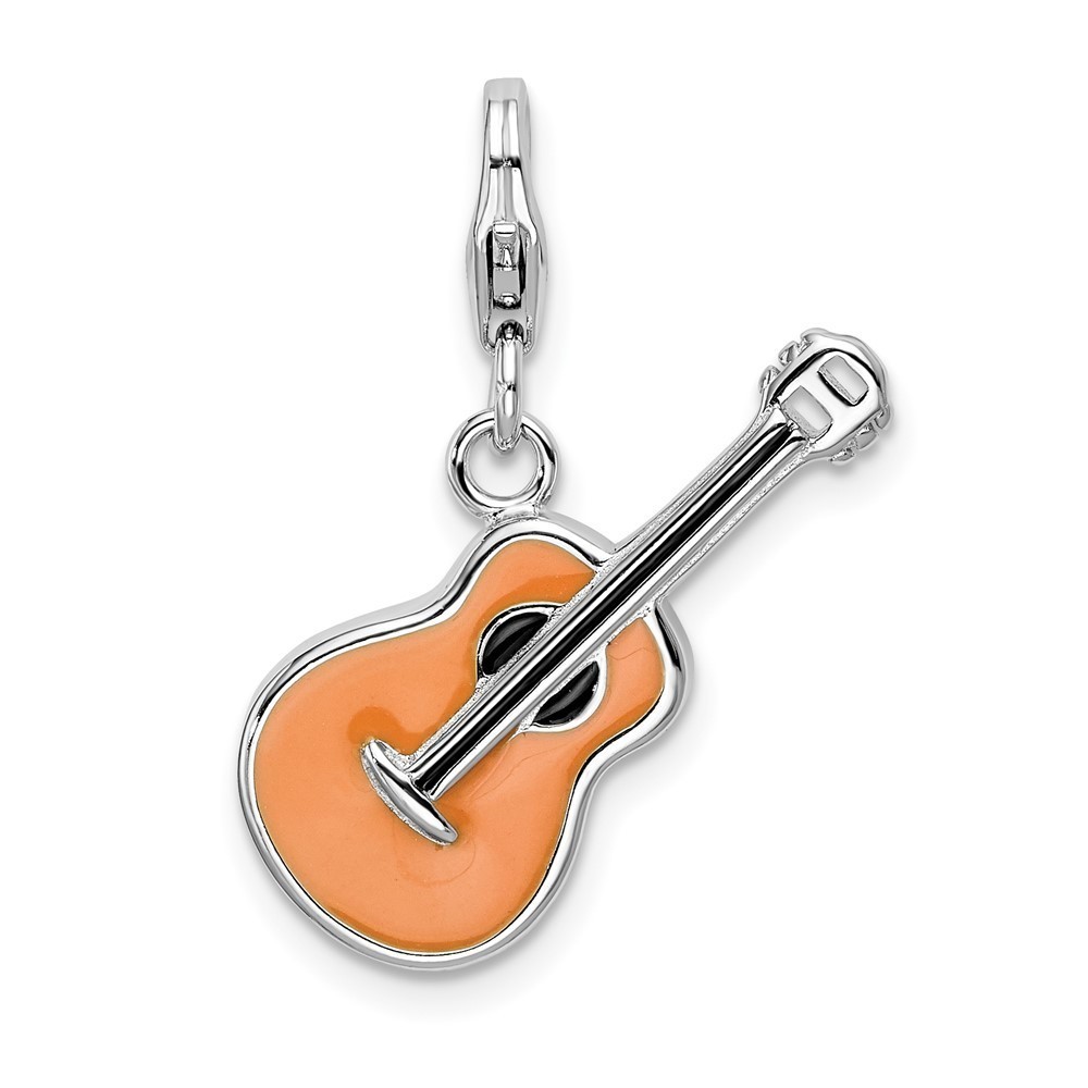 925 Sterling Silver Polished 3-D Enameled Guitar Bracelet Charm Lobster Clasp